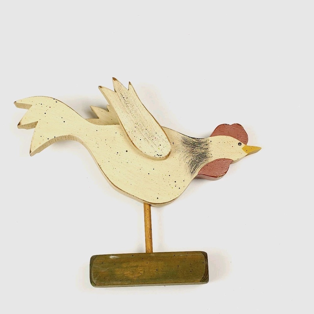Wooden Rooster Chicken Statue Figure Painted Folk Art‎ Farmhouse Decor